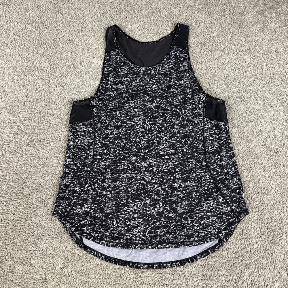Lululemon Tank Top Womens 4 Black White Spotted Racerback Mesh Athletic Gym